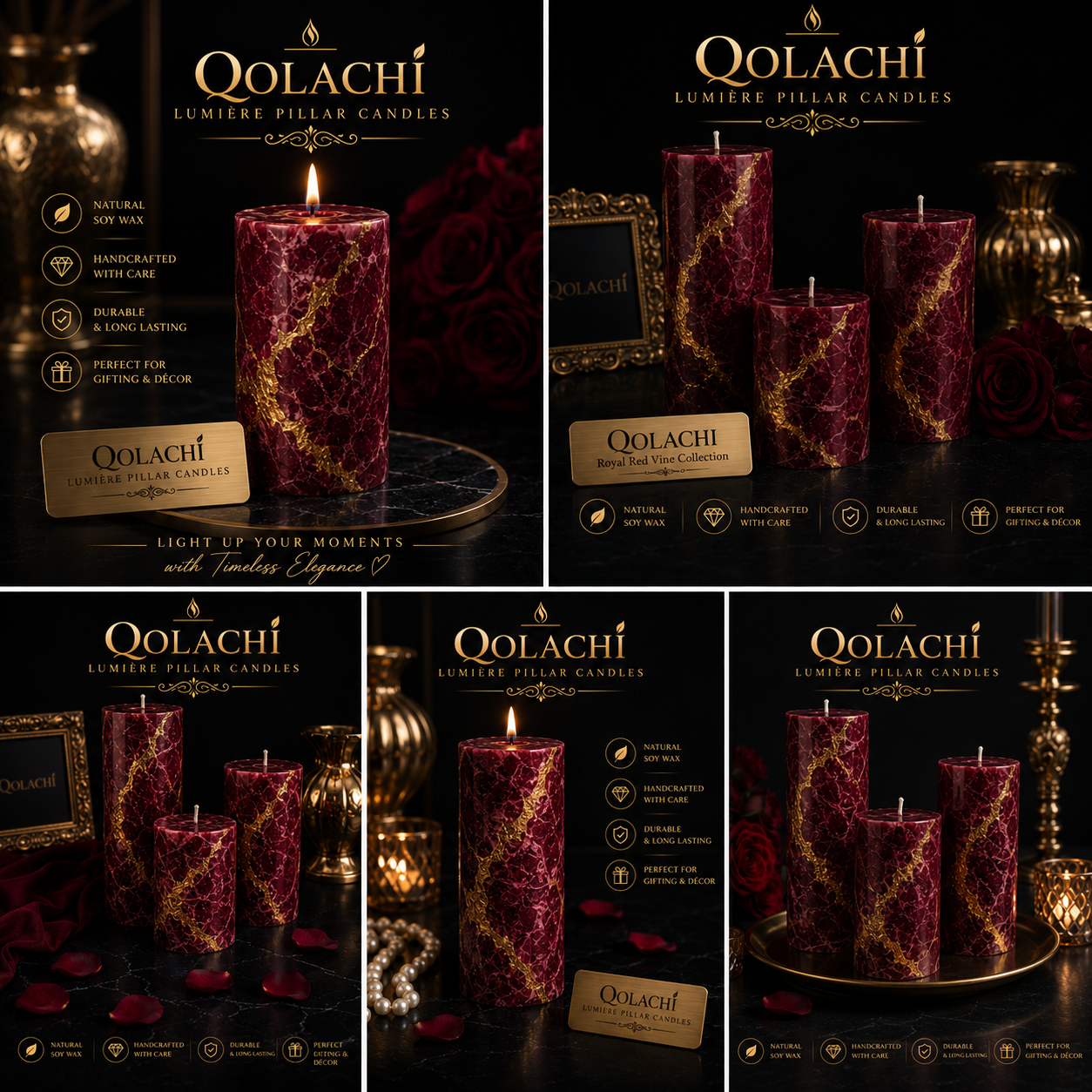 Qolachi Lumière Pillar Candles – Royal Blue Kintsugi Collection