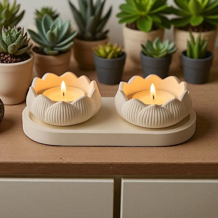 Lotus Bloom Ceramic Candle Vessel — Qolachi Signature