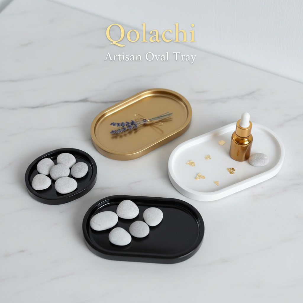 Qolachi Artisan Oval Tray — Premium Metallic Gloss Collection