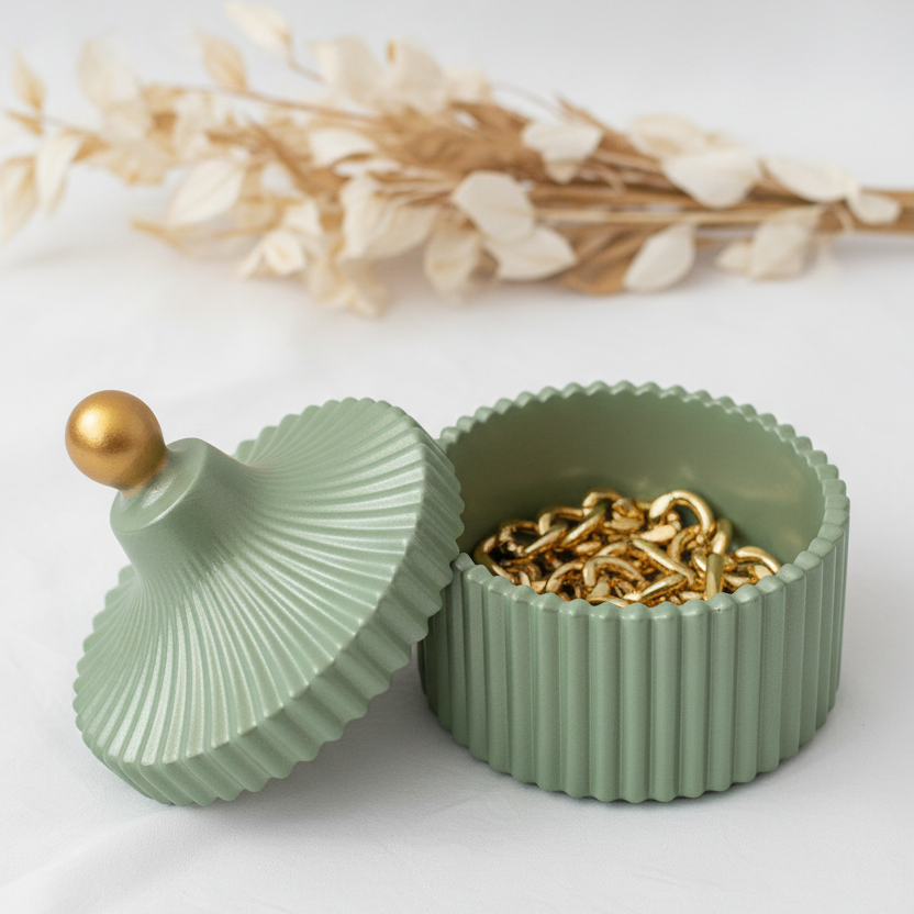 Qolachi Atelier Ribbed Ceramic Trinket Jar Blush Pink