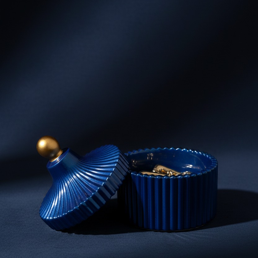 Qolachi Atelier Ribbed Ceramic Trinket Jar Royal Blue