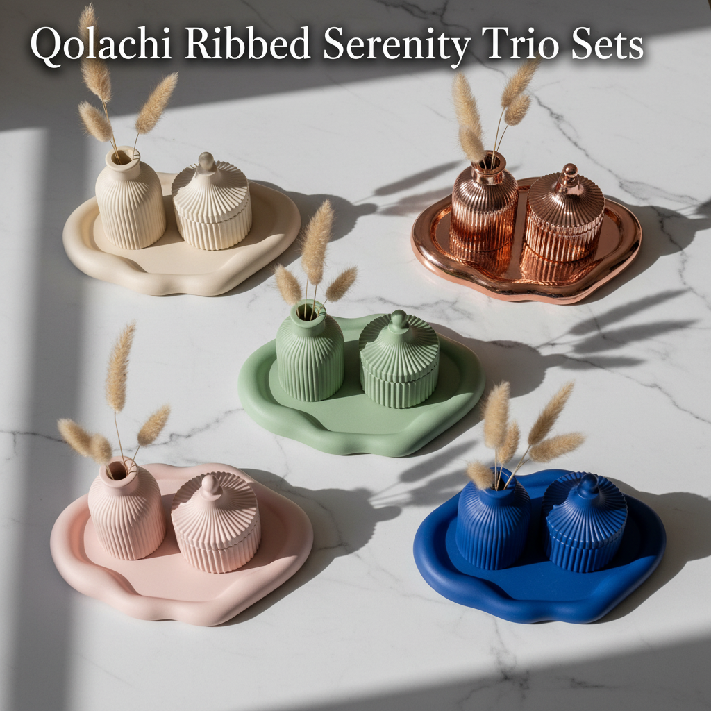 Qolachi Ribbed Serenity Trio — Artisan Décor Bundle Set