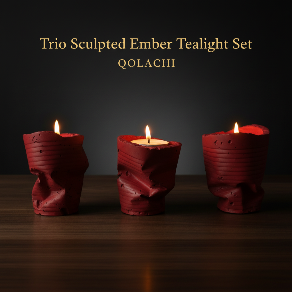 Sculpted Ember Tealight Trio in Red by Qolachi Interiors