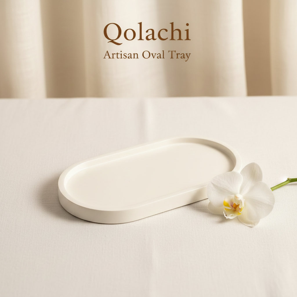 Qolachi Artisan Oval Tray - Metallic Matte Ivory White