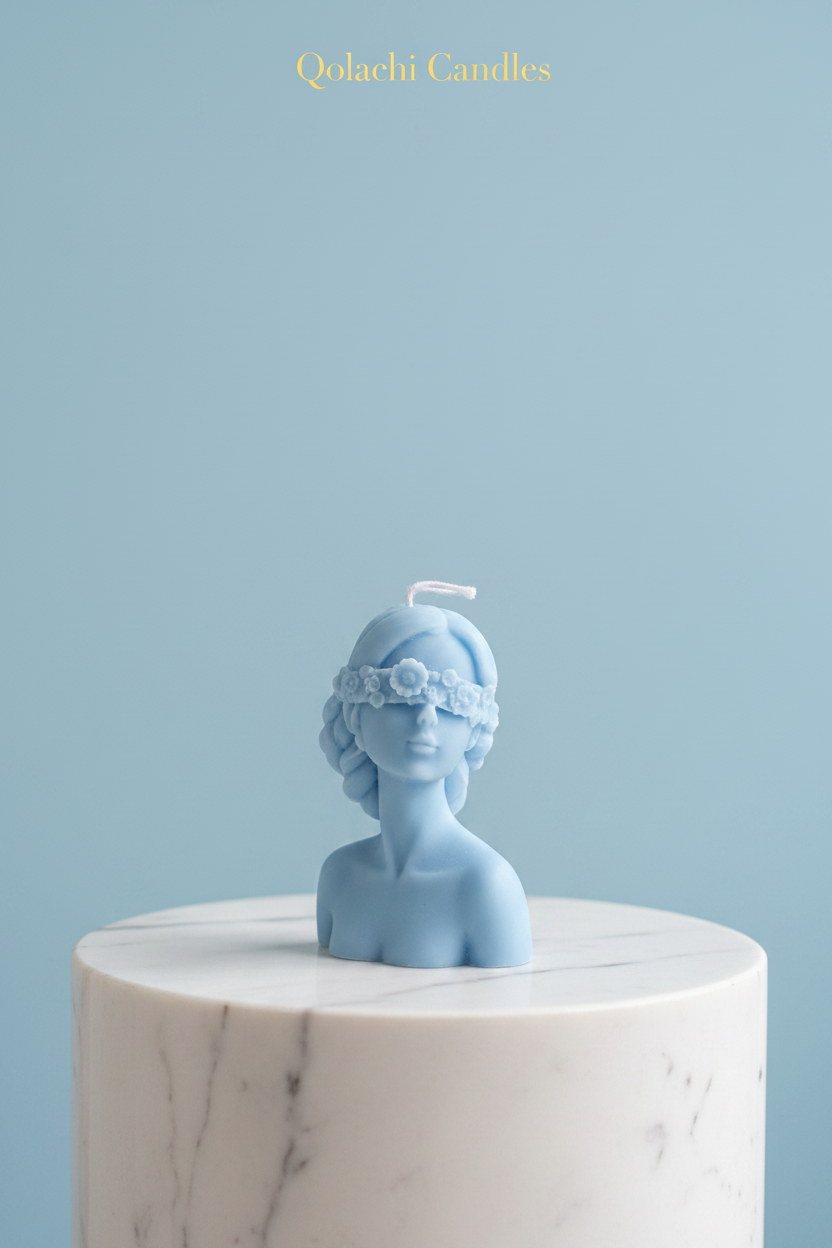 Qolachi Muse Éternelle sculptural goddess bust candle in powder sky blue
