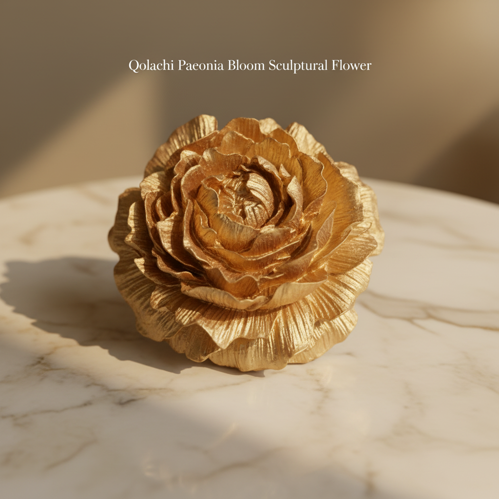 Paeonia Bloom handcrafted ceramic sculptural flower in Gold