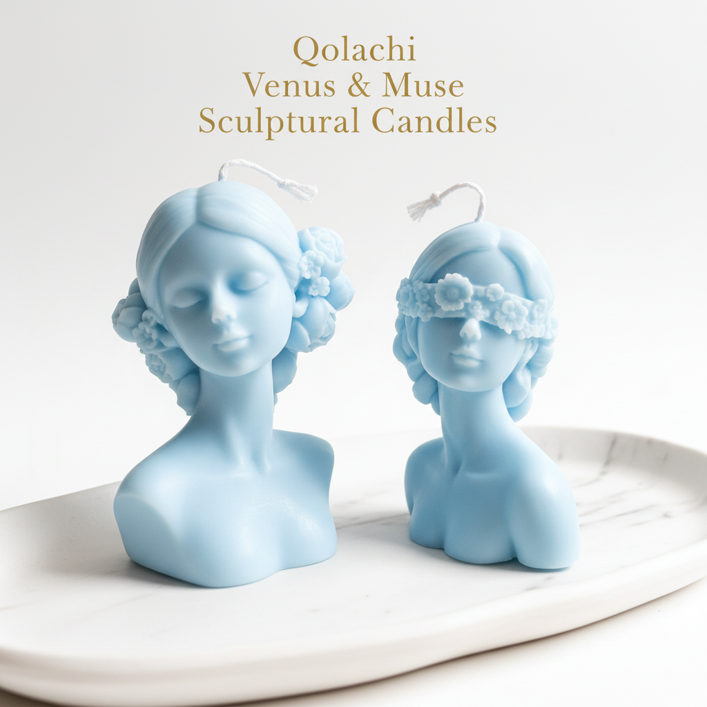 Qolachi Venus & Muse Sculptural Candles - Sky Blue wax variant