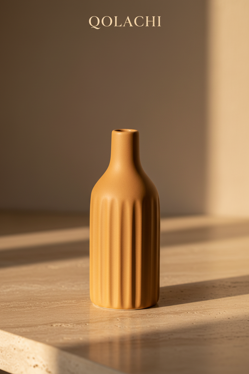 Rida Ribbed Bud Vase - Caramel Tan by Qolachi Interiors