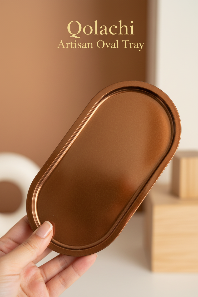 Qolachi Artisan Oval Tray - Metallic Brown