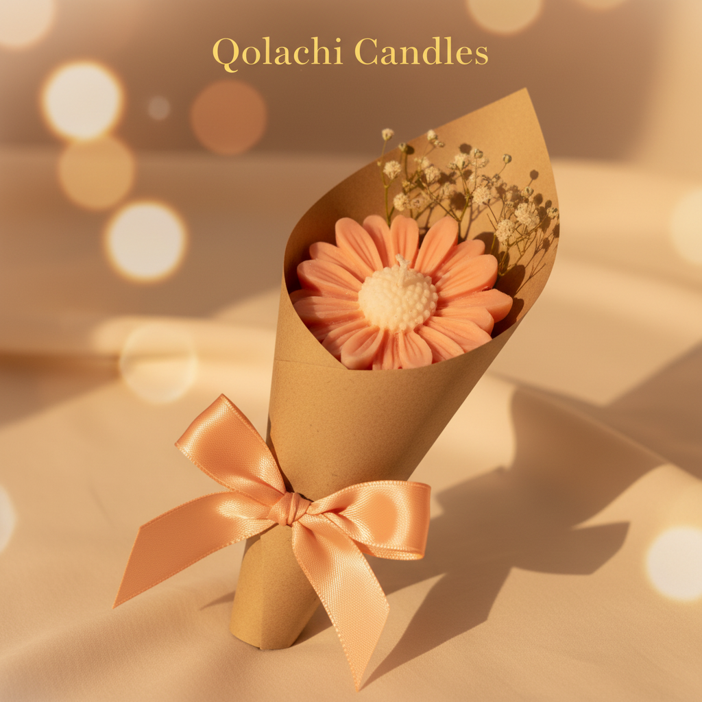 Bloom & Glow Peach + White Double-Tone Flower Bouquet Candle by Qolachi