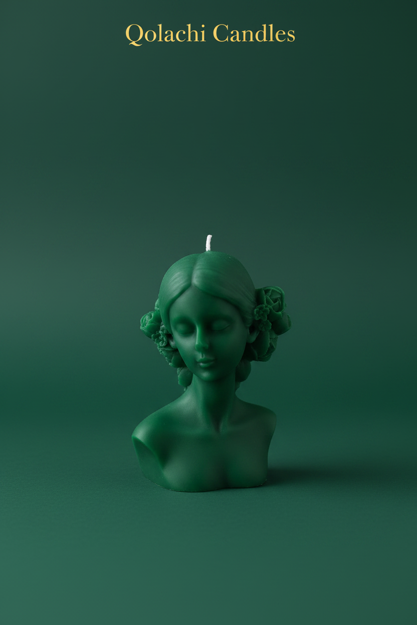 Qolachi Muse Éternelle sculptural goddess bust candle in emerald green
