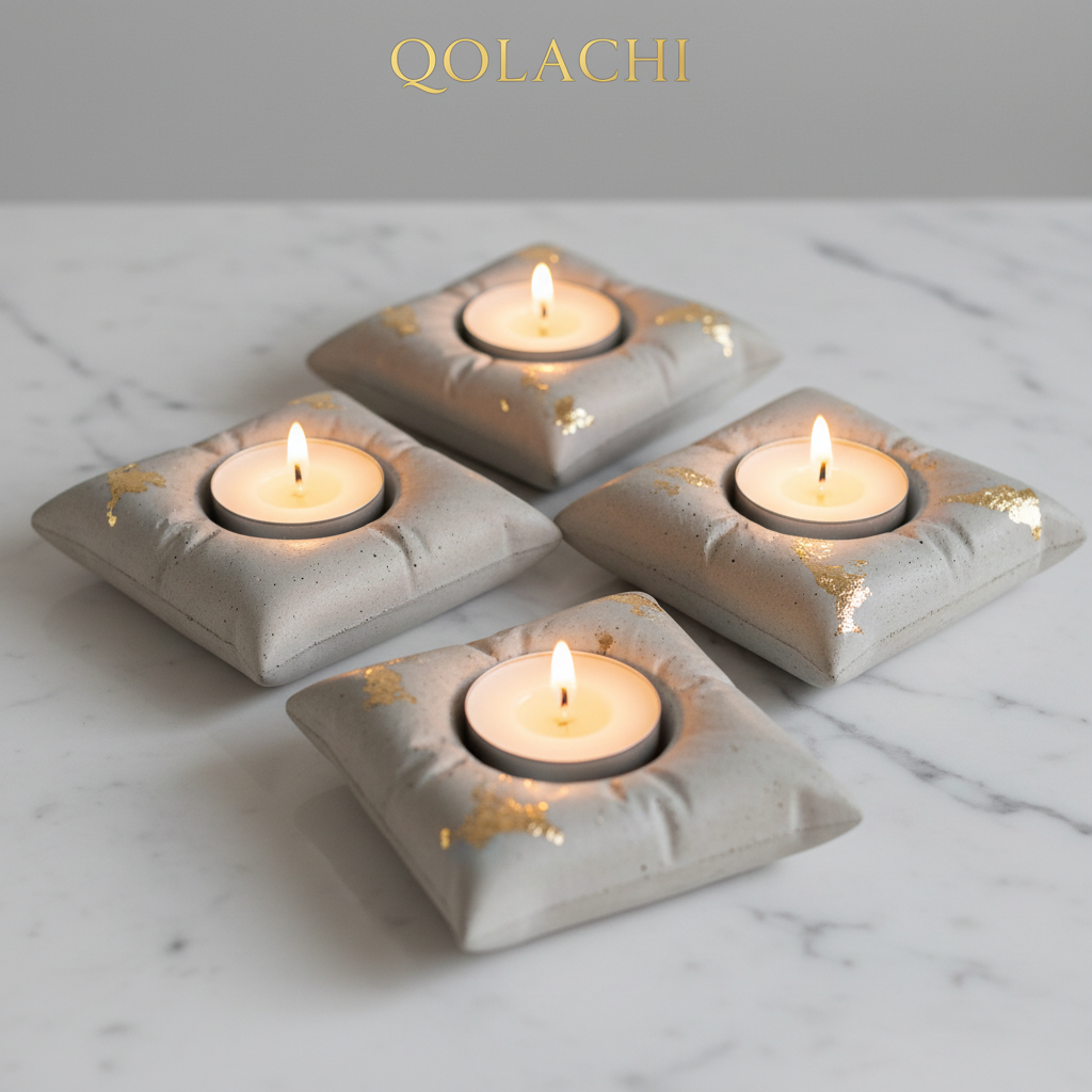 Qolachi Pillow Stone - Set of 3 lifestyle candlelit marble scene