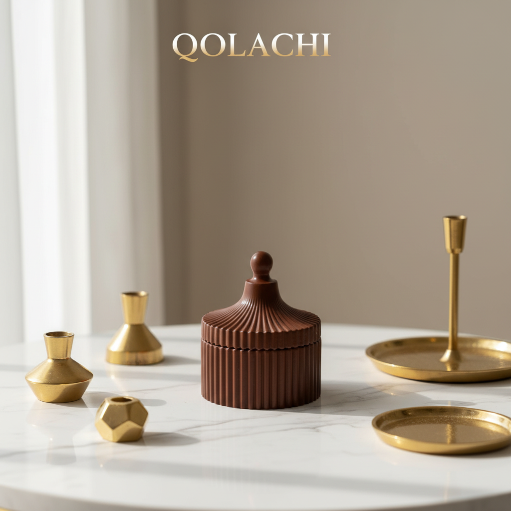 Atelier Ribbed Ceramic Trinket Jar in Cocoa Dusk — Qolachi Signature Collection