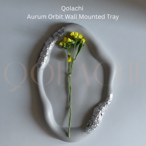 Qolachi Aurum Orbit Wall Mounted Tray in Silver Grey monochromatic colorway, square format branded product image