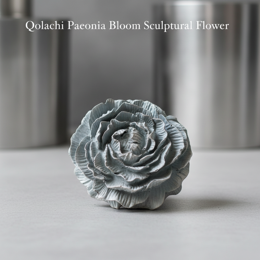 Paeonia Bloom handcrafted ceramic sculptural flower in Silver Grey