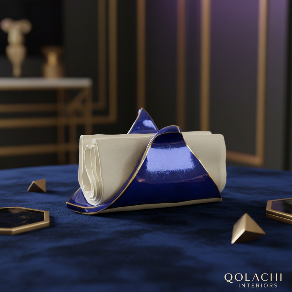 Qolachi Tidewwave ceramic napkin holder - Metallic Royal Blue hero shot
