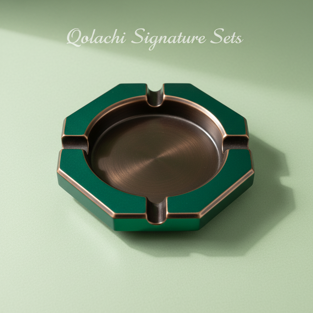 Qolachi Signature Octagon Ashtray in emerald bronze metallic double-tone