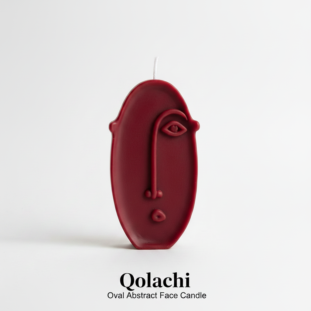 Qolachi Oval Abstract Face Candle - Red