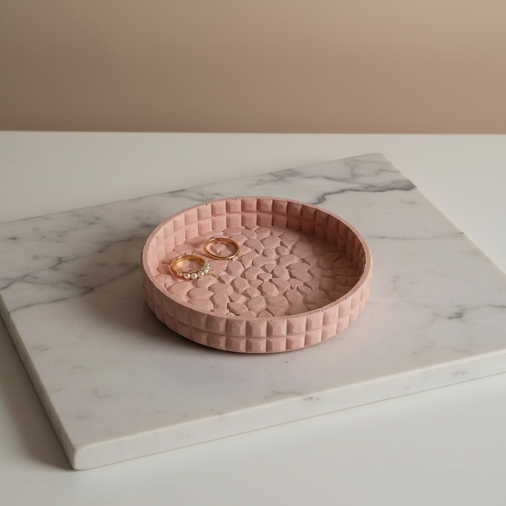 Stone Textured Aura Round Tray – Handcrafted Jewelry Tray