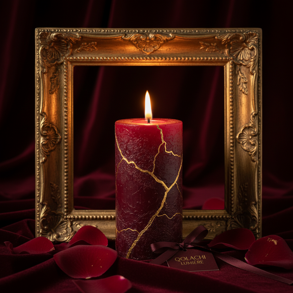 Qolachi Lumière Pillar Candle – Burgundy Single Tone