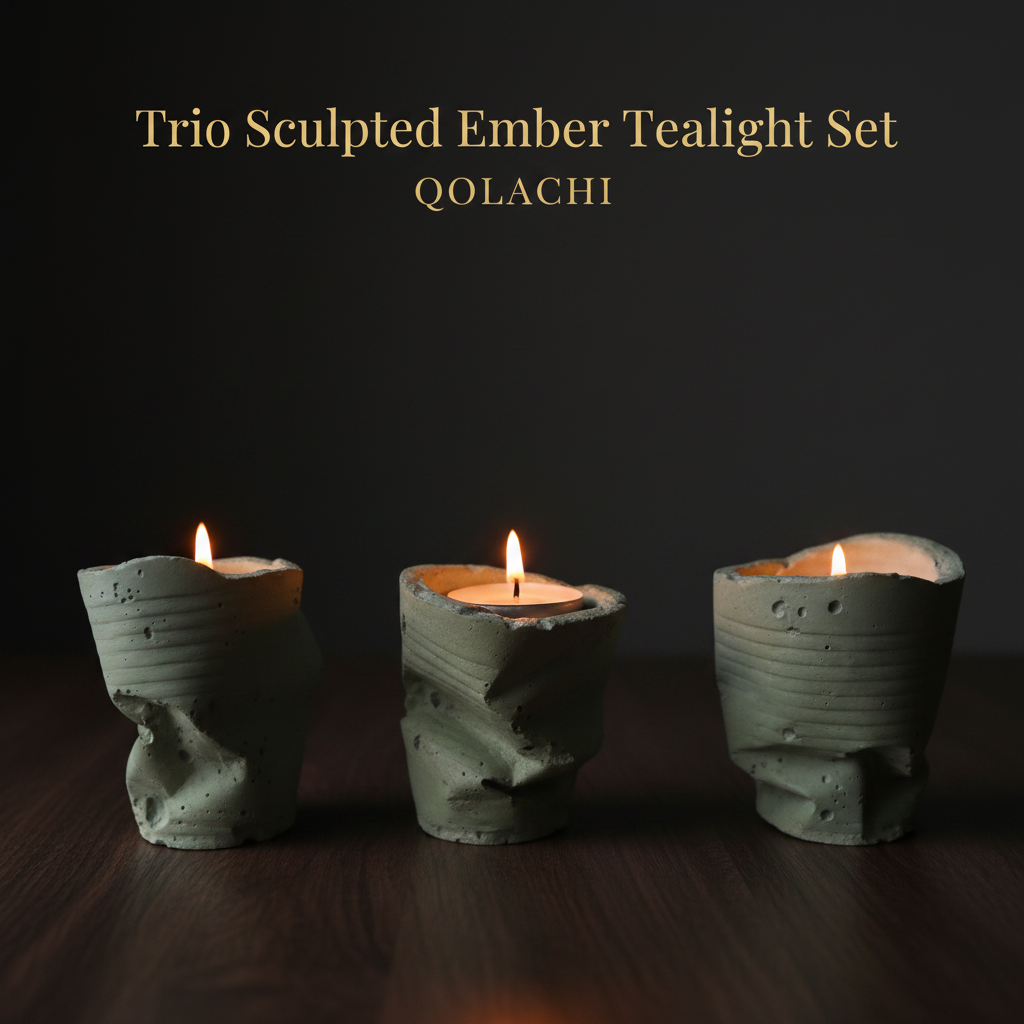 Sculpted Ember Tealight Trio in Sage Green by Qolachi Interiors