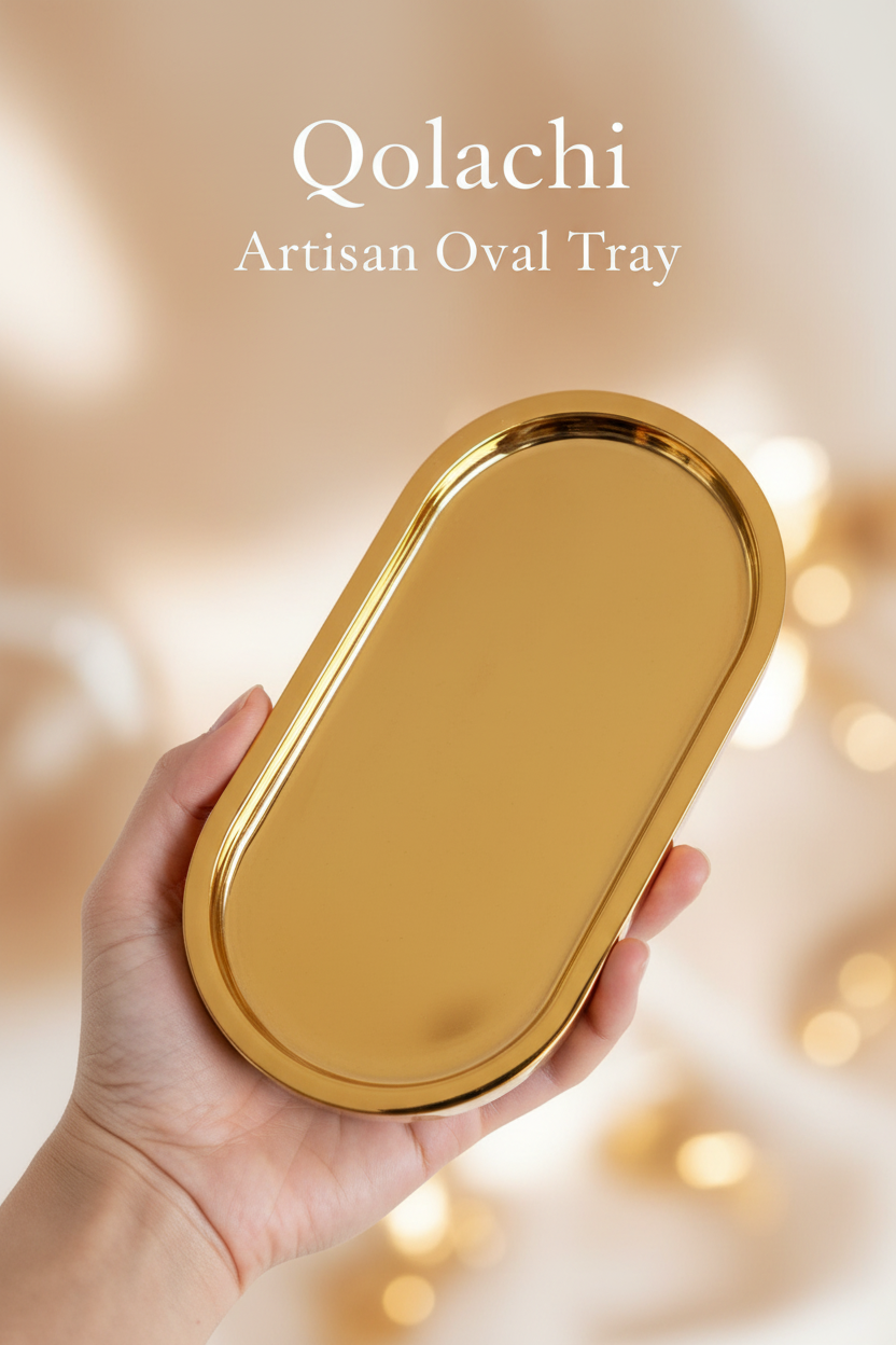 Qolachi Artisan Oval Tray - Metallic Gold