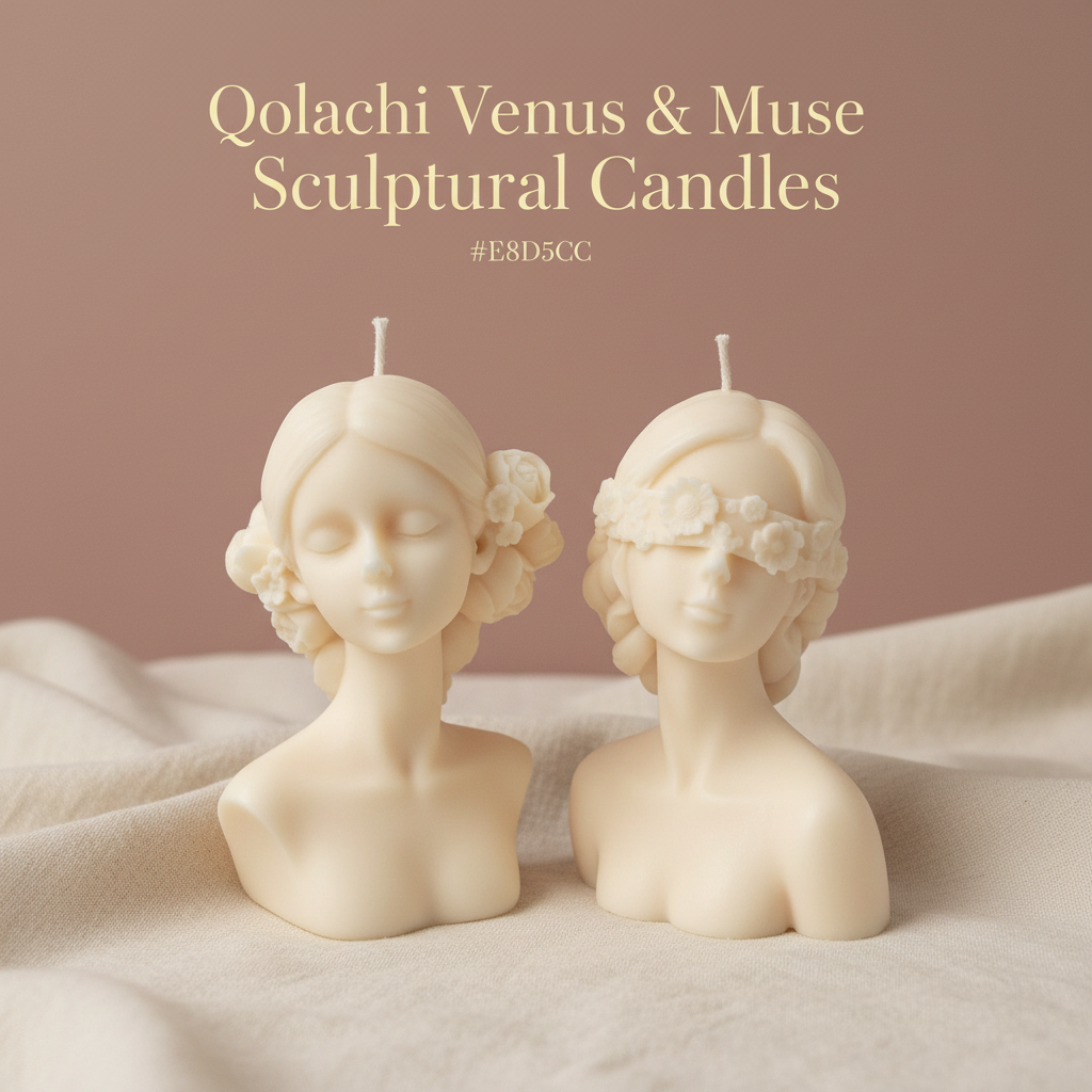 Qolachi Venus & Muse Sculptural Candles - dusty rose background