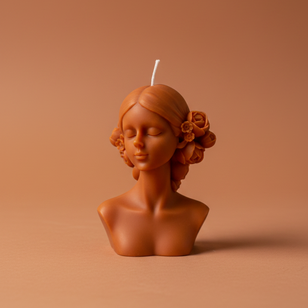 Qolachi Muse Éternelle sculptural goddess bust candle in terracotta