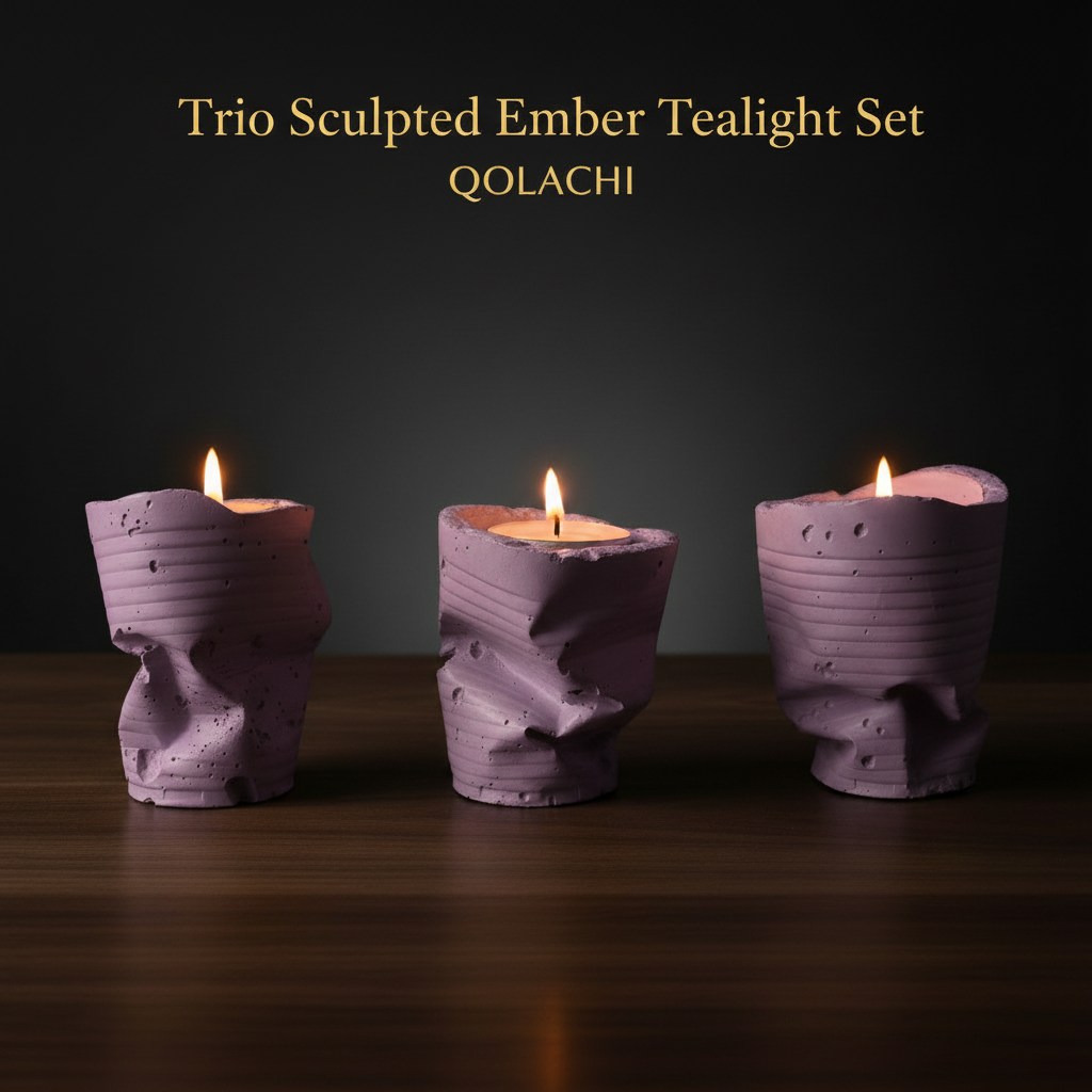 Sculpted Ember Tealight Trio in Lavender Purple by Qolachi Interiors