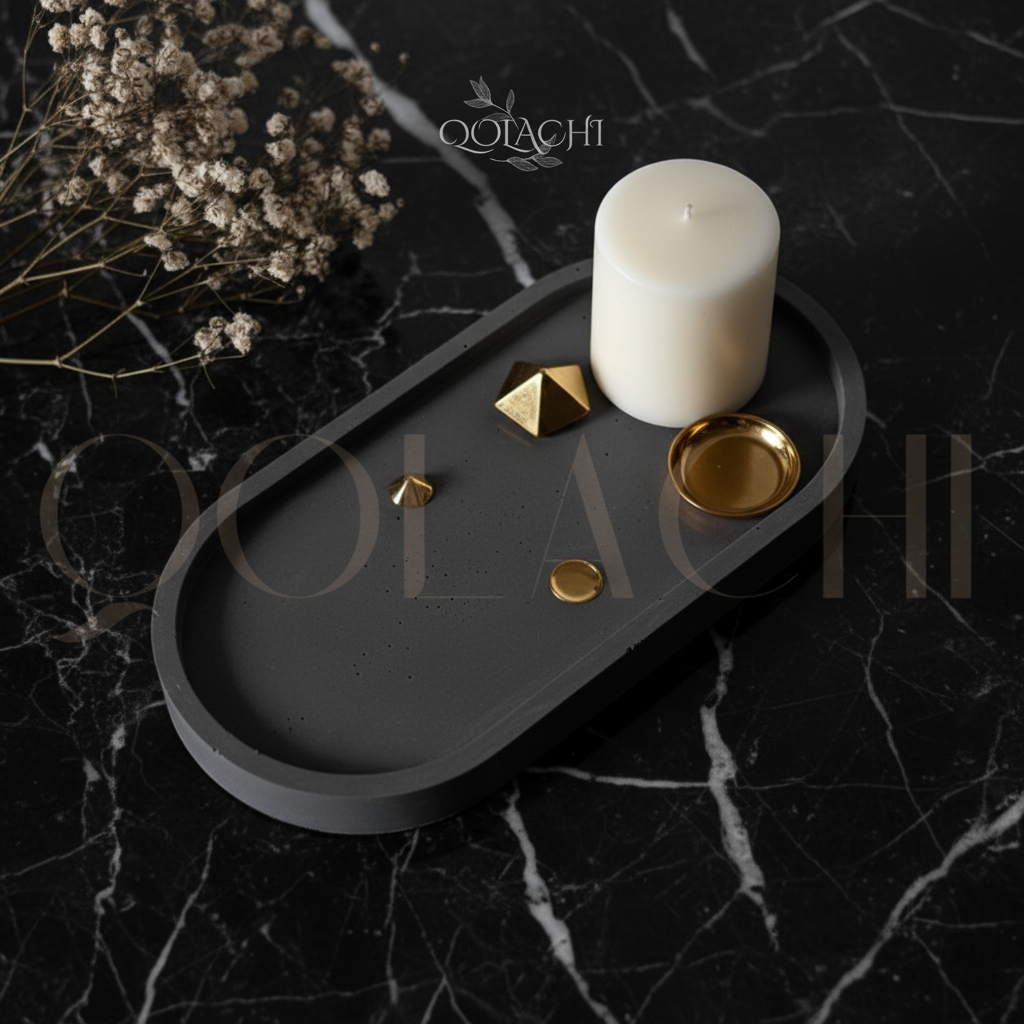 Qolachi Artisan Oval Tray — Charcoal Grey