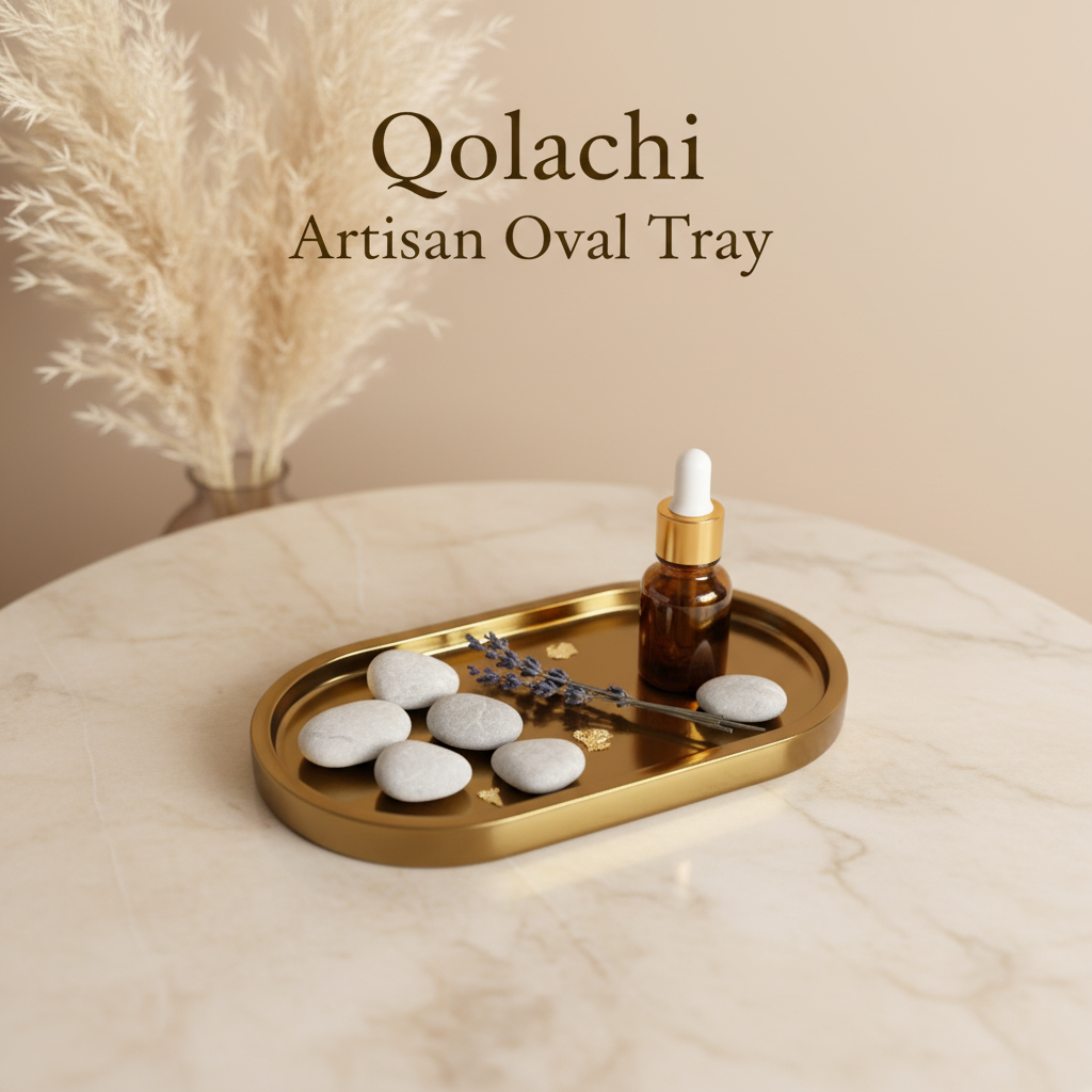 Qolachi Artisan Oval Tray - Metallic Antique Gold