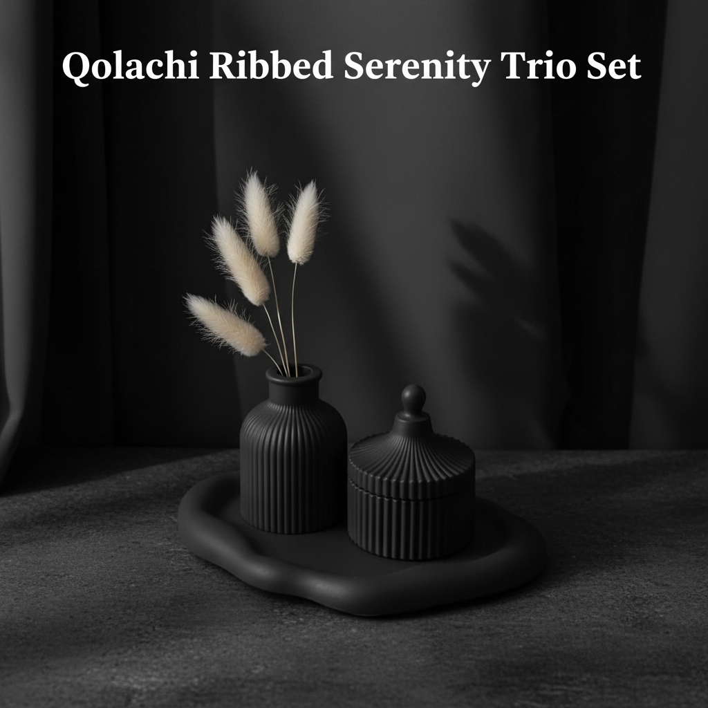 Qolachi Ribbed Serenity Trio Set — Charcoal Gray