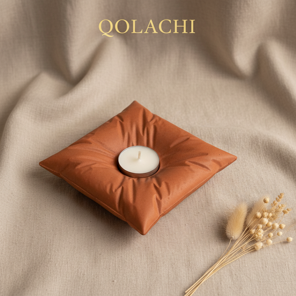 Qolachi Pillow Stone - Terracotta Dusk warm rust candle holder