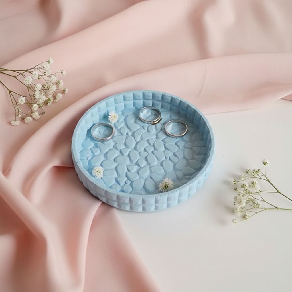 Stone Textured Aura Round Tray – Handcrafted Jewelry Tray