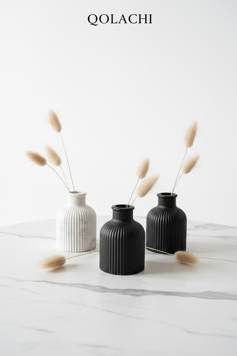 Rida Ribbed Bud Vase - Trio Collection Shot by Qolachi Interiors