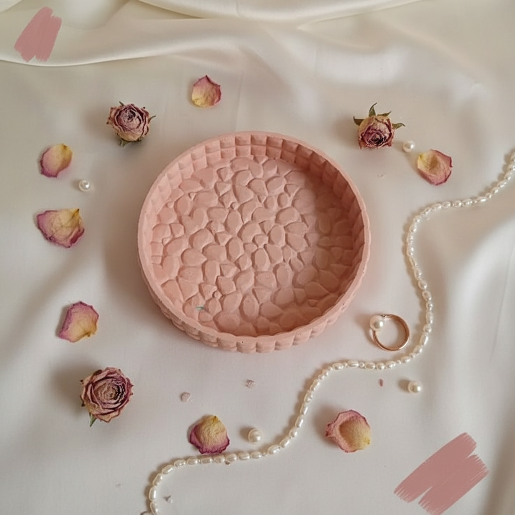 Stone Textured Aura Round Tray – Handcrafted Jewelry Tray