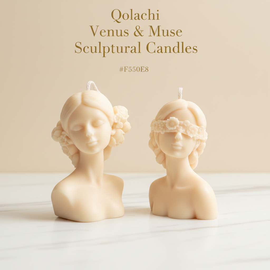 Qolachi Venus & Muse Sculptural Candles - warm ivory background
