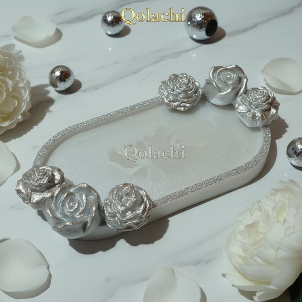 Qolachi Bloom Eternal Tray - Metallic Pearl Silver