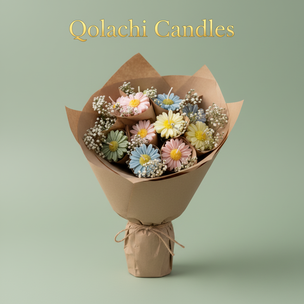 Bloom & Glow Sage Green Flower Bouquet Candle by Qolachi