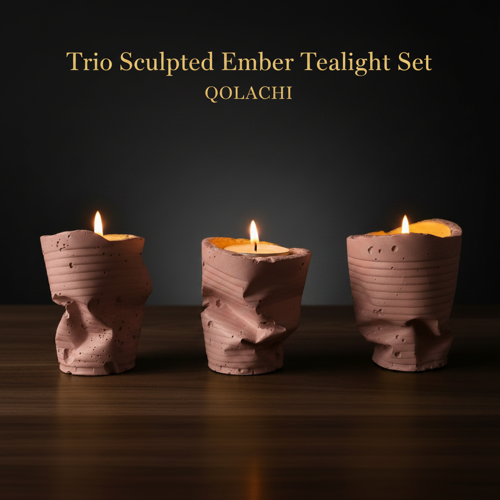 Sculpted Ember Tealight Trio in Blush Pink by Qolachi Interiors