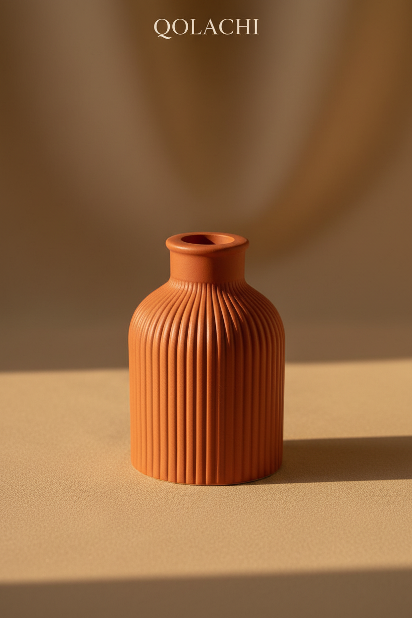 Rida Ribbed Bud Vase - Terracotta by Qolachi Interiors