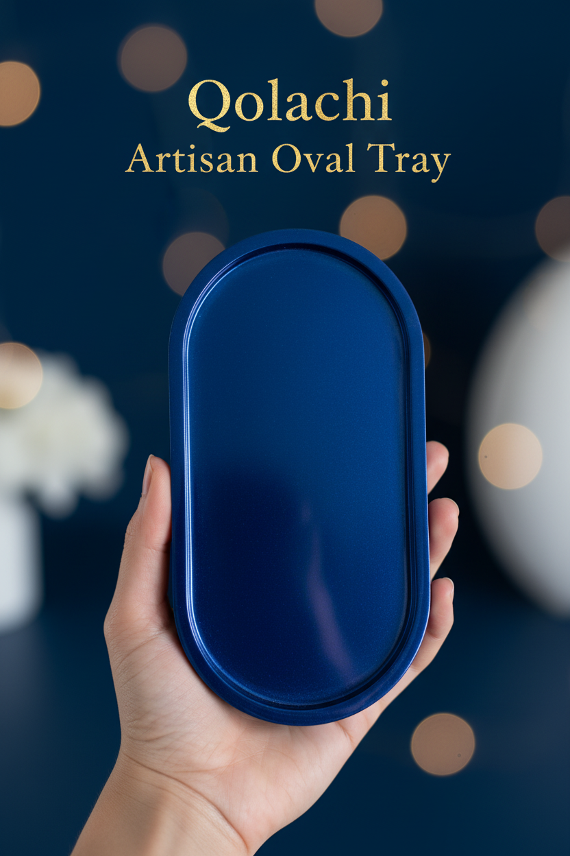 Qolachi Artisan Oval Tray - Metallic Royal Blue