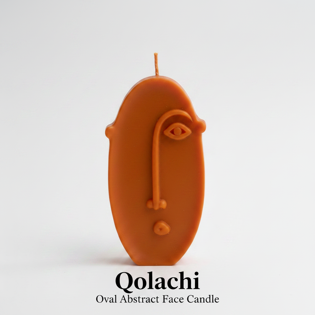 Qolachi Oval Abstract Face Candle - Orange