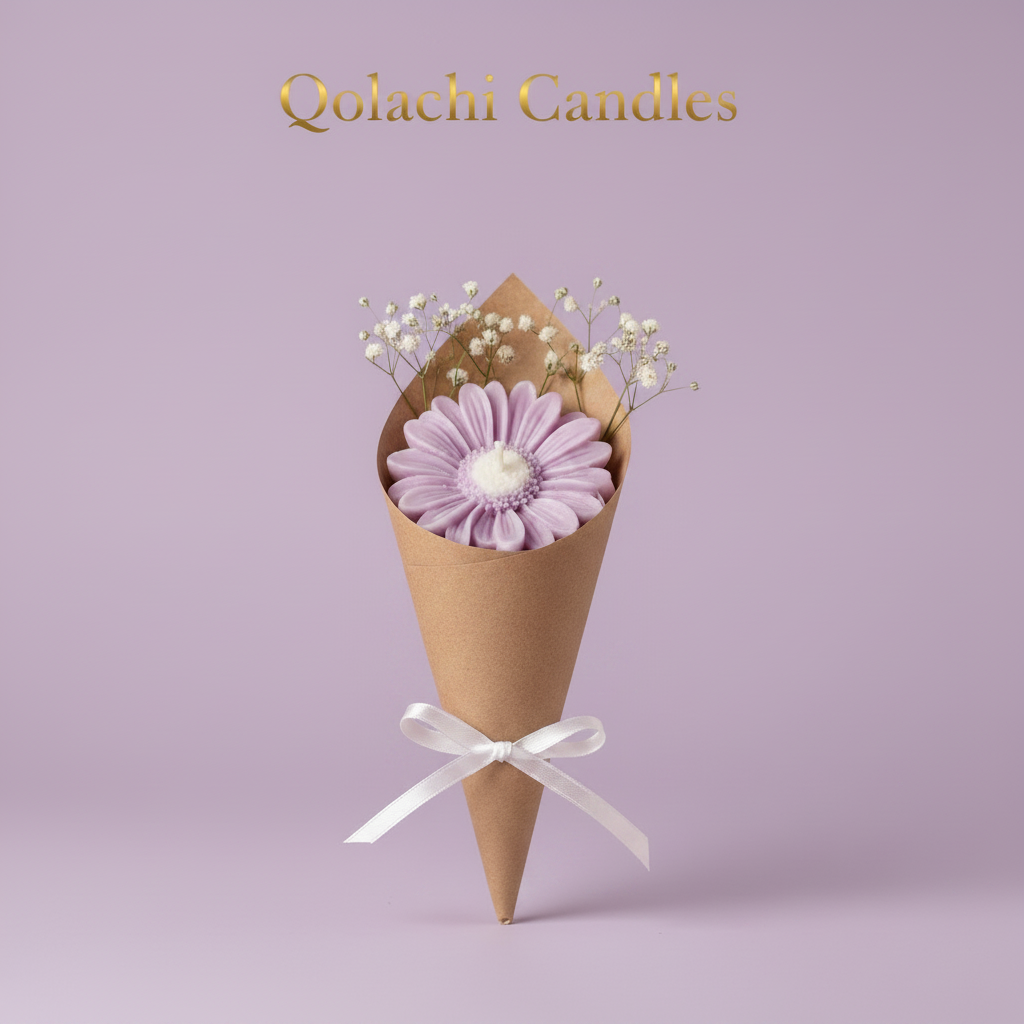 Bloom & Glow Lavender Purple Flower Bouquet Candle by Qolachi