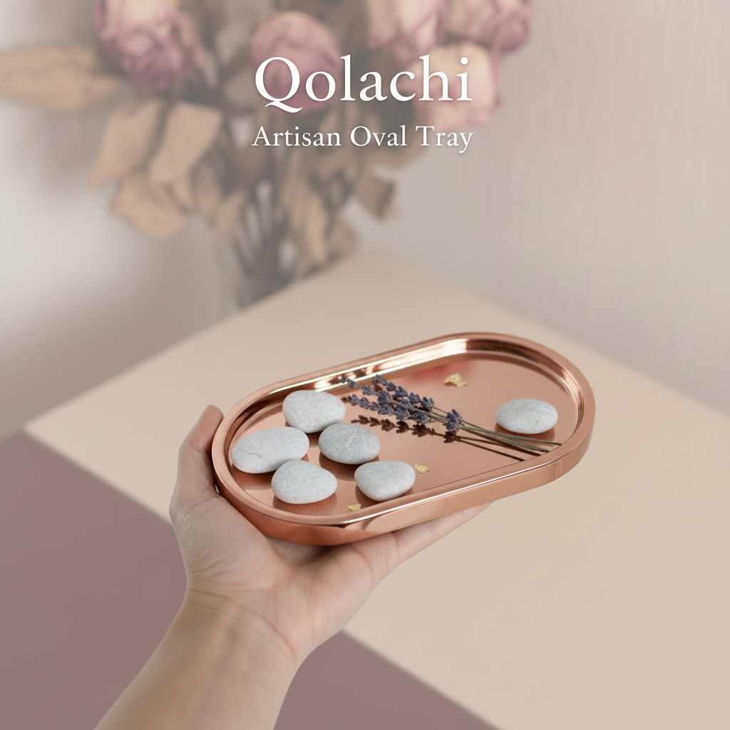 Qolachi Artisan Oval Tray - Metallic Rose Gold