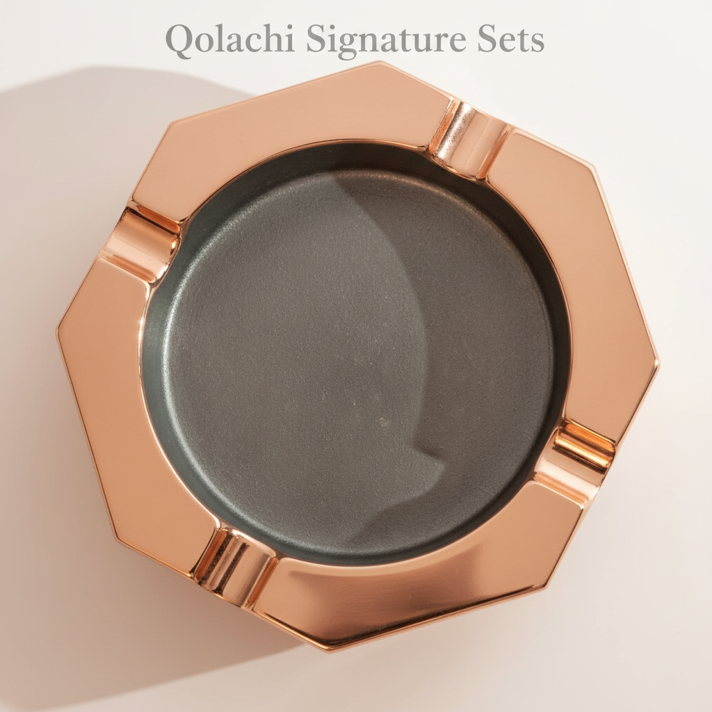 Qolachi Signature Octagon Ashtray in rose-gold pewter metallic double-tone