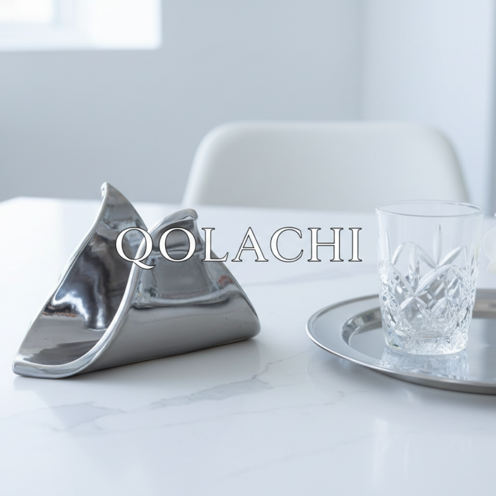 Qolachi Tidewwave ceramic napkin holder - Silver metallic lifestyle