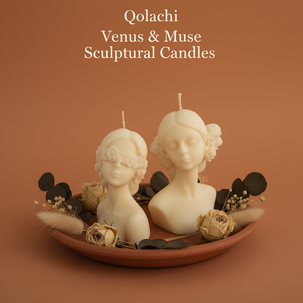 Qolachi Venus & Muse Sculptural Candles - terracotta background