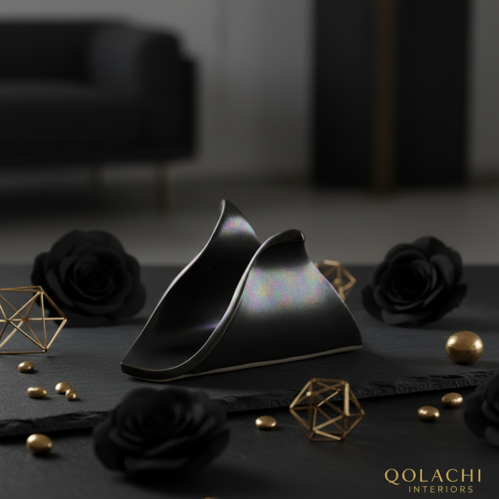 Qolachi Tidewwave ceramic napkin holder - Pearl Black hero shot