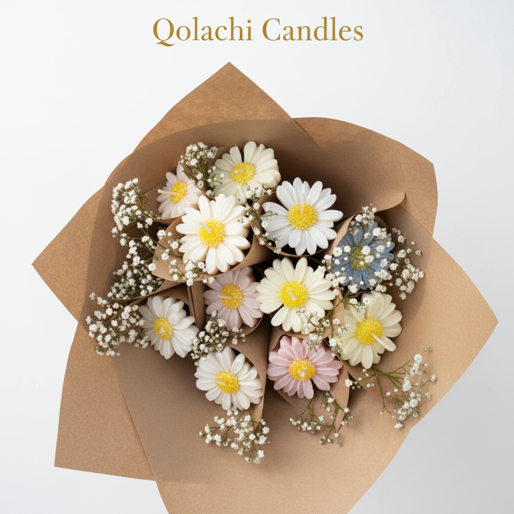 Bloom & Glow Pure White Flower Bouquet Candle by Qolachi